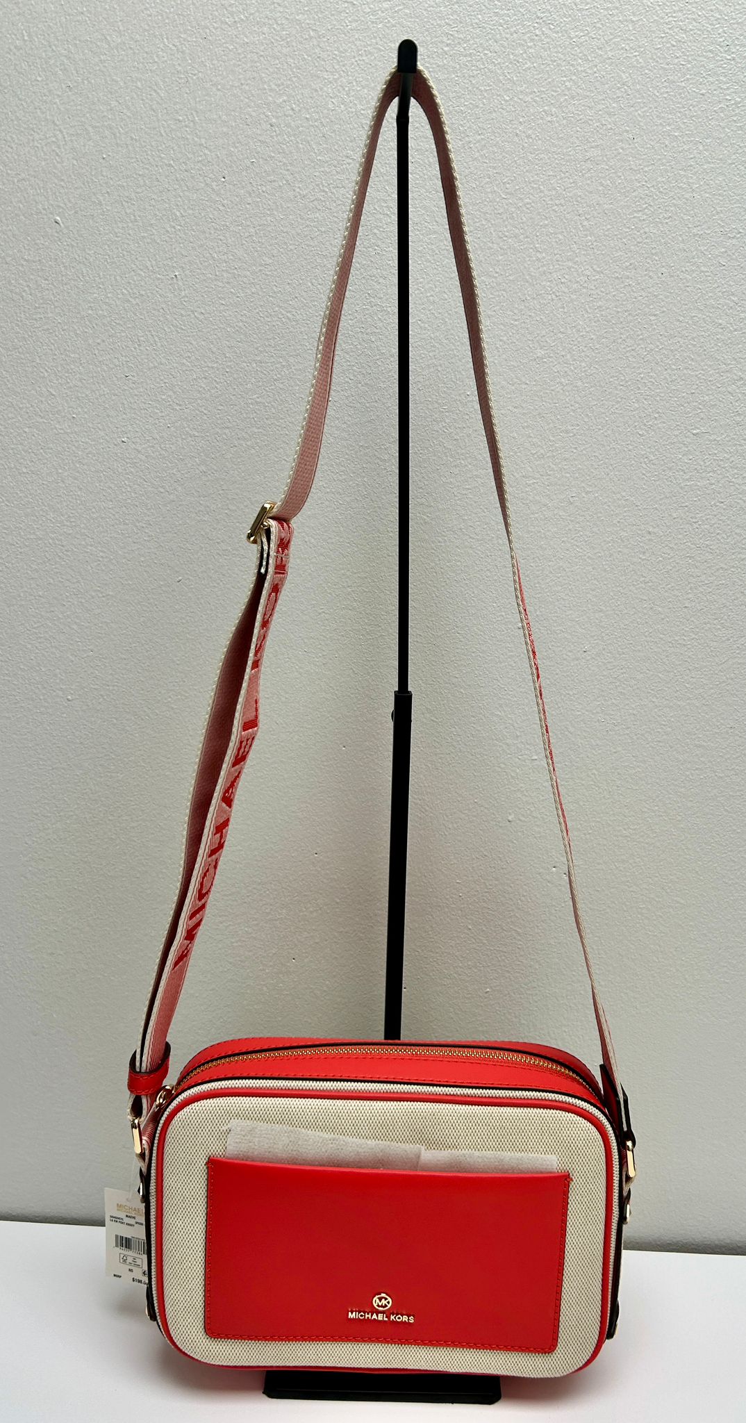 MK Crossbody Maeve beige/coral canvas