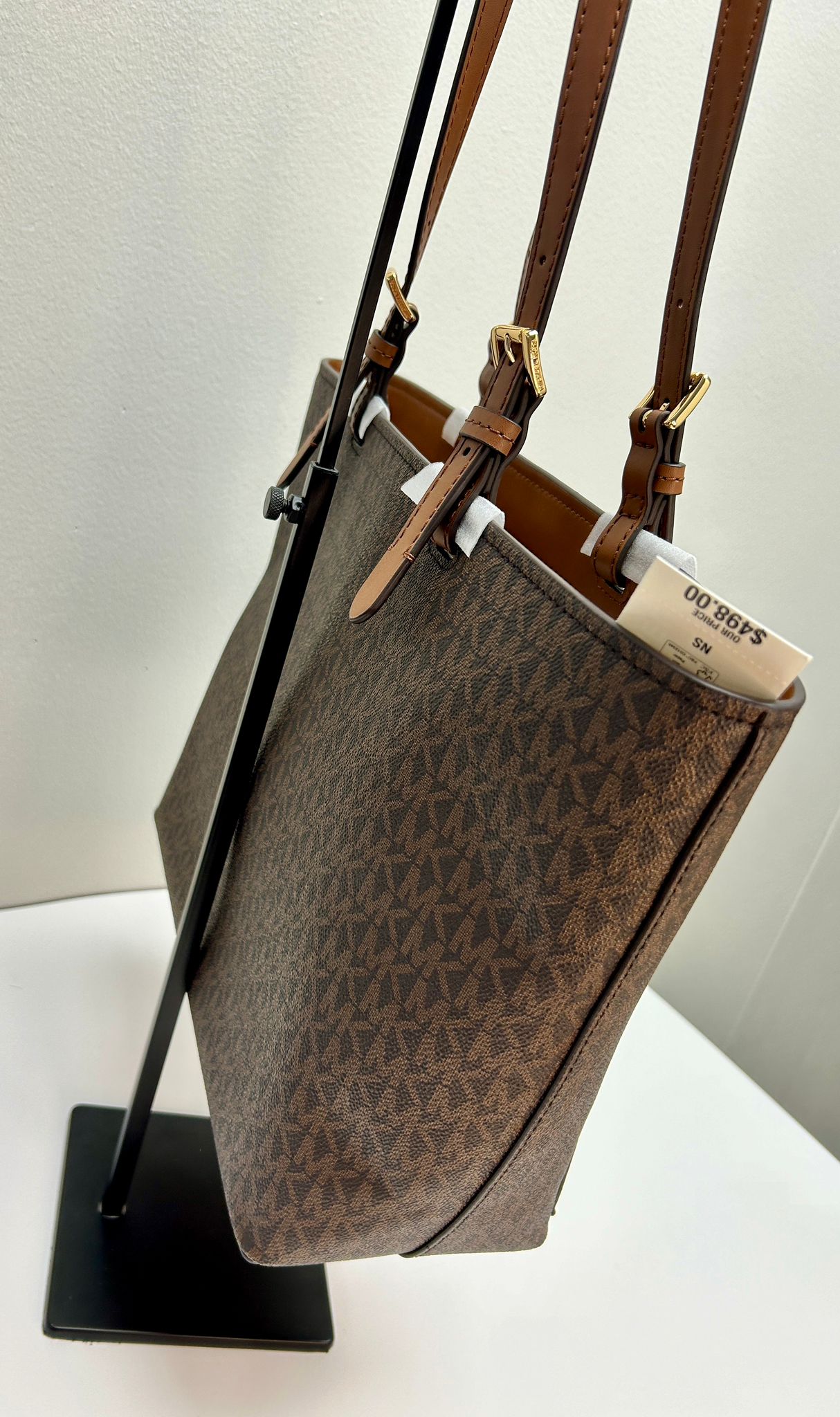 Bolso tote Jet Set de lona y cuero con estampado del logotipo marrón de MK