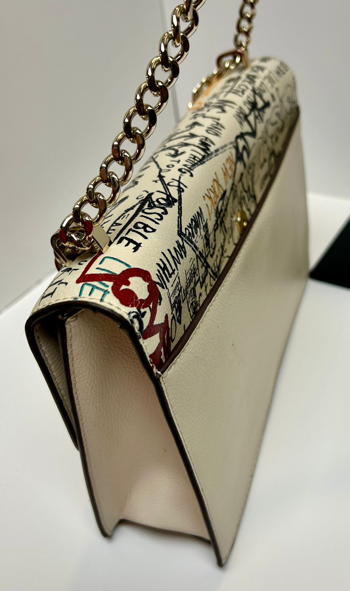 DKNY Elissa Leather Graffiti Logo Chain Strap Shoulder Bag